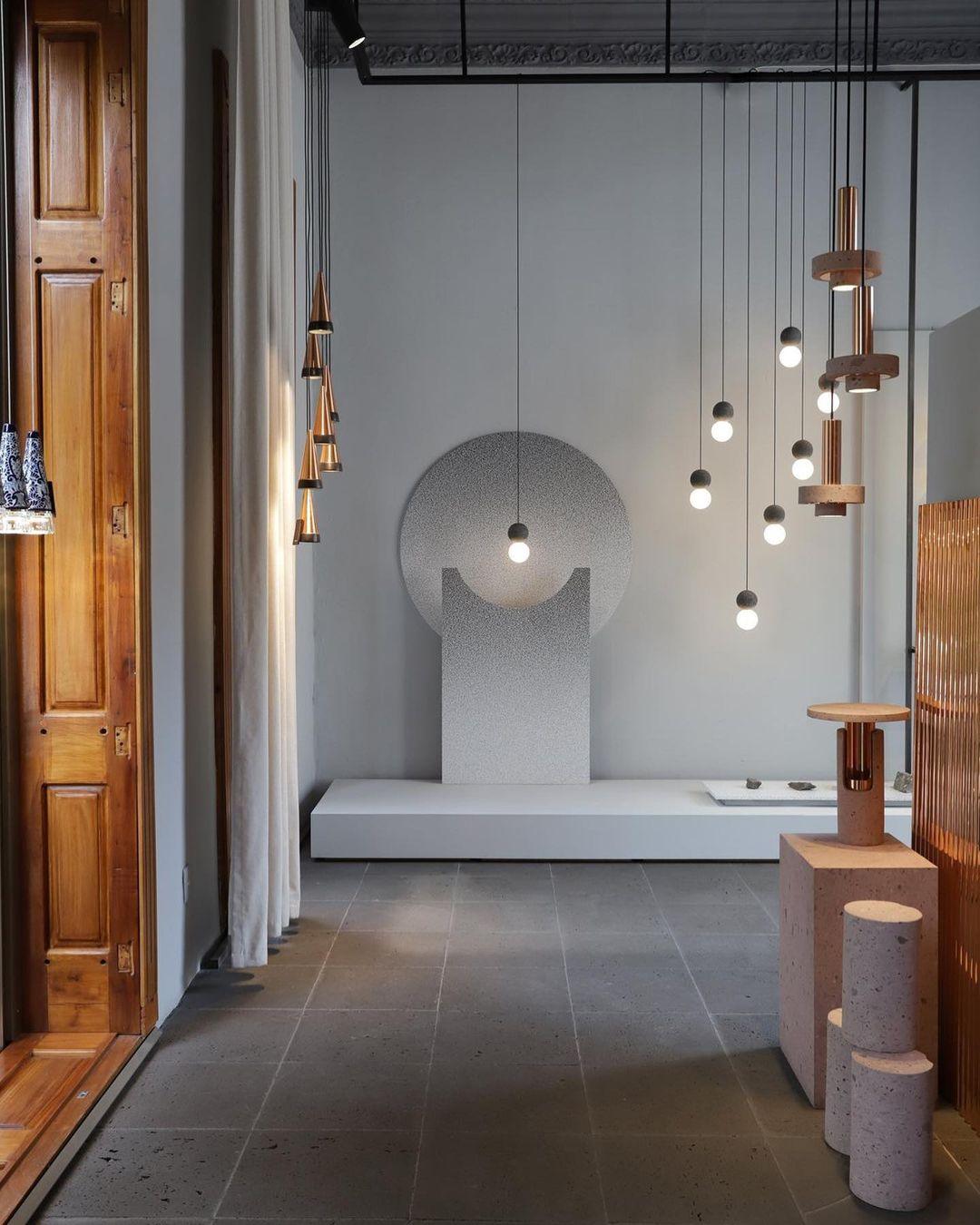 Modern Volcanic Stone and Glass Globe Pendant Light Plug In Swag Lamp