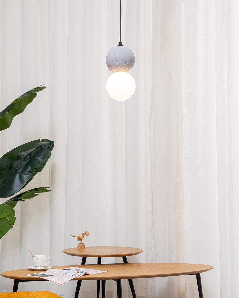 Modern Volcanic Stone and Glass Globe Pendant Light Plug In Swag Lamp
