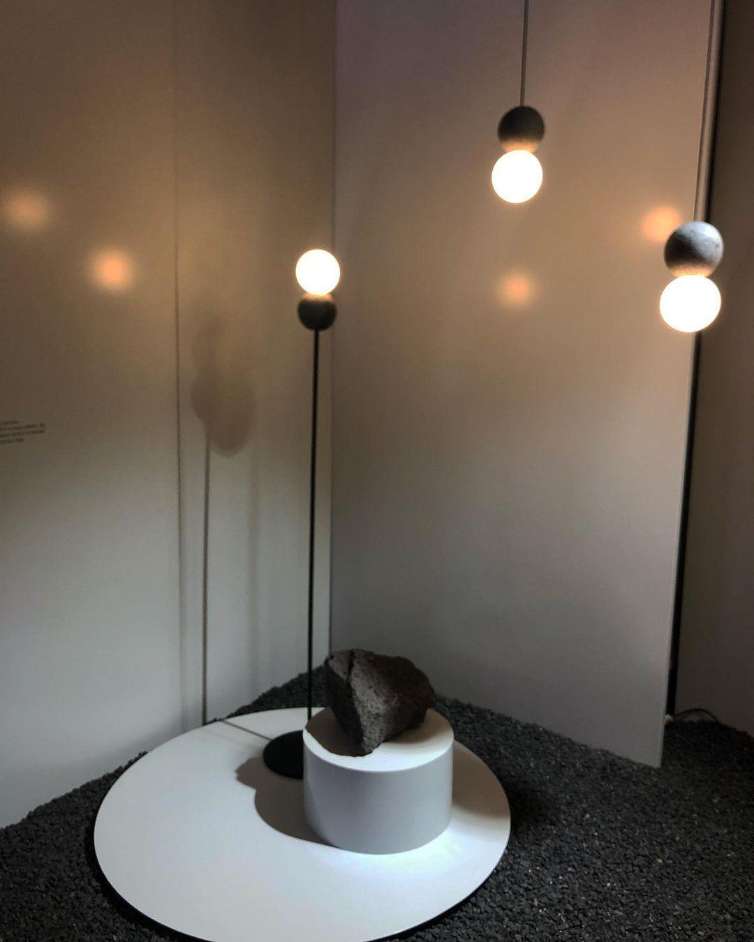 Modern Volcanic Stone and Glass Globe Pendant Light Plug In Swag Lamp