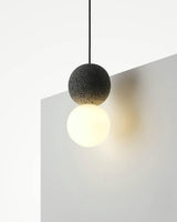 Modern Volcanic Stone and Glass Globe Pendant Light Plug In Swag Lamp