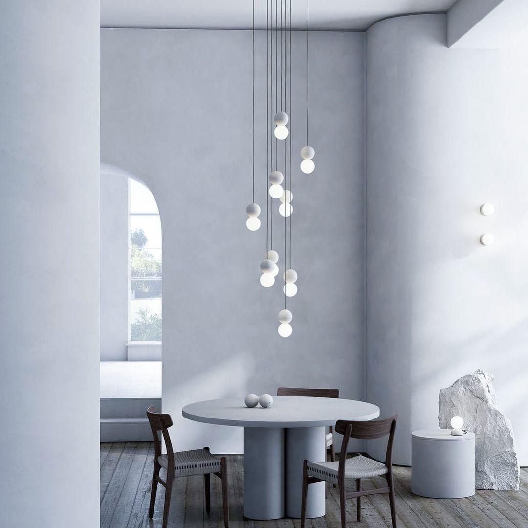 Modern Volcanic Stone and Glass Globe Pendant Light Plug In Swag Lamp