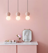 Modern Volcanic Stone and Glass Globe Pendant Light Plug In Swag Lamp