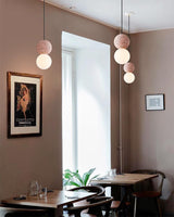 Modern Volcanic Stone and Glass Globe Pendant Light Plug In Swag Lamp