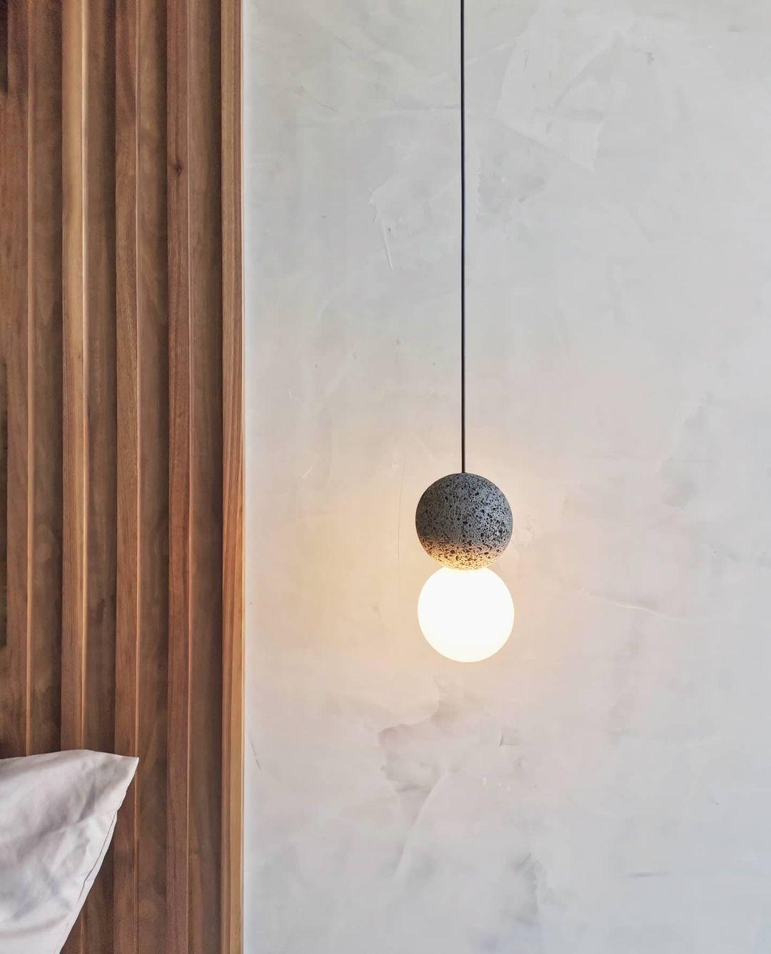 Modern Volcanic Stone and Glass Globe Pendant Light Plug In Swag Lamp