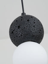 Modern Volcanic Stone and Glass Globe Pendant Light Plug In Swag Lamp