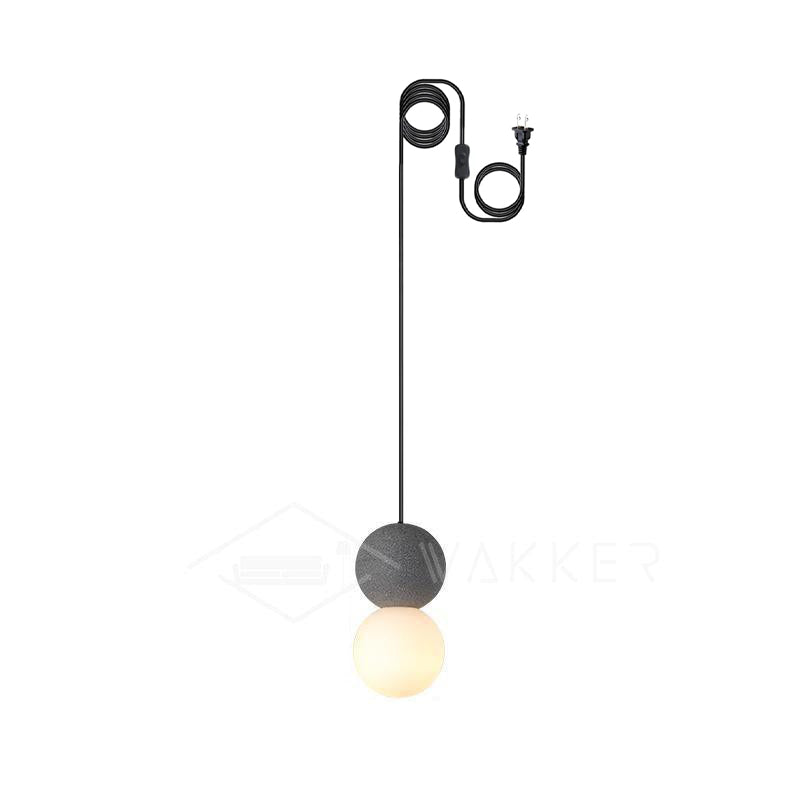 Modern Volcanic Stone and Glass Globe Pendant Light Plug In Swag Lamp
