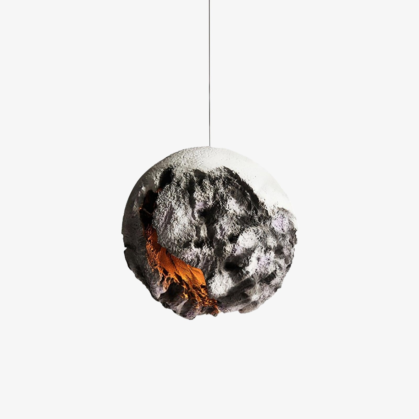 Modern Wabi Sabi Grey Planet Pendant Light Artistic Textured Resin Hanging Ceiling Lamp