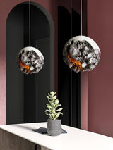 Modern Wabi Sabi Grey Planet Pendant Light Artistic Textured Resin Hanging Ceiling Lamp