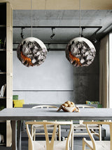 Modern Wabi Sabi Grey Planet Pendant Light Artistic Textured Resin Hanging Ceiling Lamp