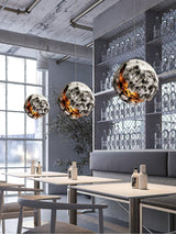 Modern Wabi Sabi Grey Planet Pendant Light Artistic Textured Resin Hanging Ceiling Lamp