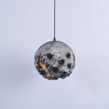 Modern Wabi Sabi Grey Planet Pendant Light Artistic Textured Resin Hanging Ceiling Lamp