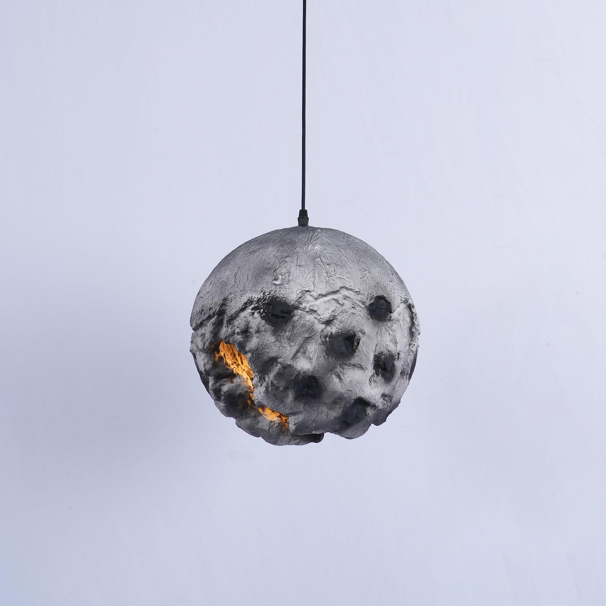 Modern Wabi Sabi Grey Planet Pendant Light Artistic Textured Resin Hanging Ceiling Lamp