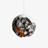 Modern Wabi Sabi Grey Planet Pendant Light Artistic Textured Resin Hanging Ceiling Lamp