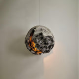 Modern Wabi Sabi Grey Planet Pendant Light Artistic Textured Resin Hanging Ceiling Lamp