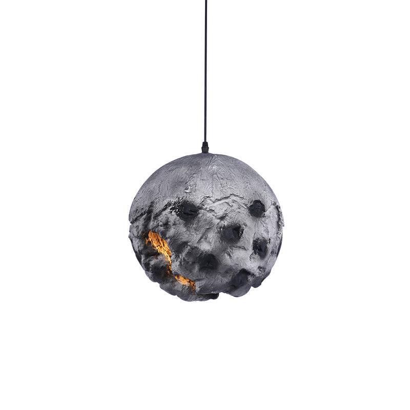 Modern Wabi Sabi Grey Planet Pendant Light Artistic Textured Resin Hanging Ceiling Lamp