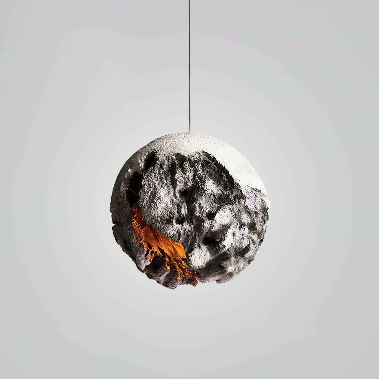 Modern Wabi Sabi Grey Planet Pendant Light Artistic Textured Resin Hanging Ceiling Lamp