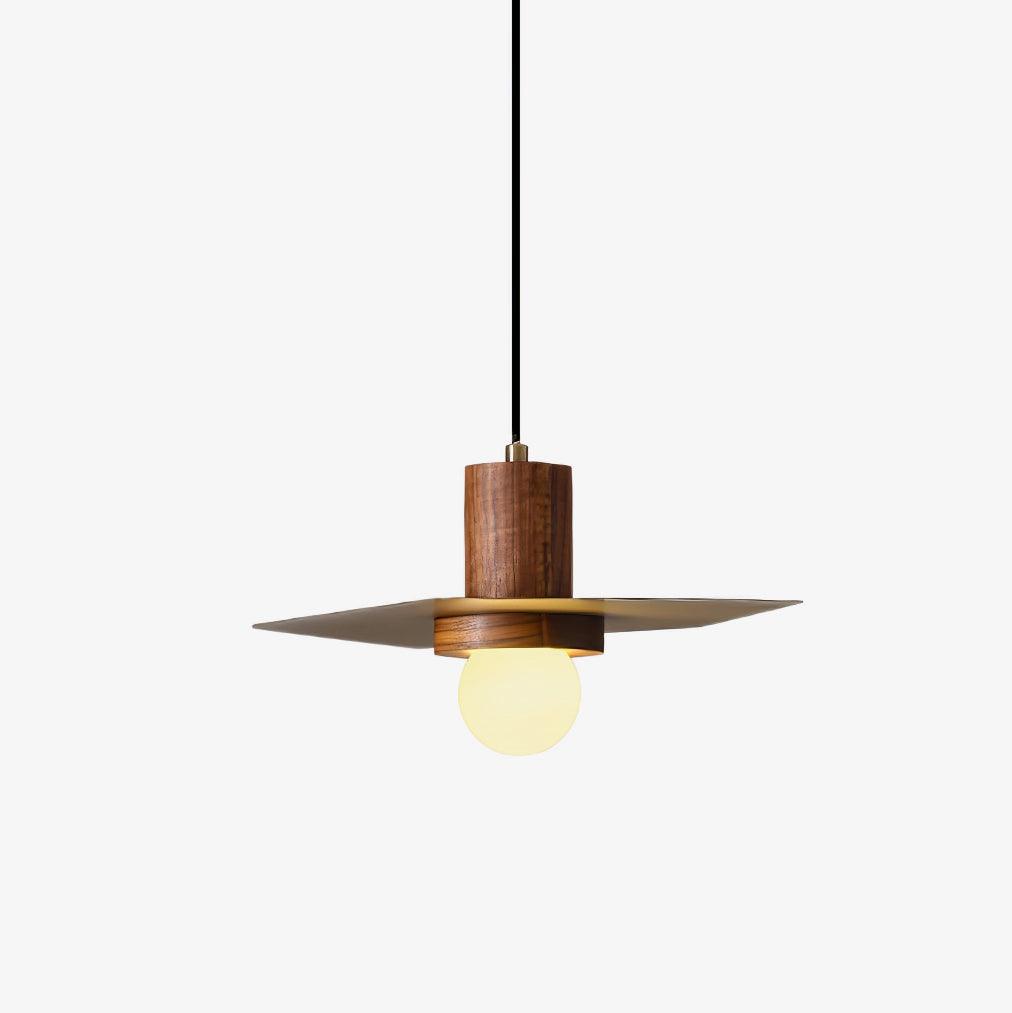 Modern Walnut and Brass Pendant Light Elara Halo Glass Dome Hanging Ceiling Fixture