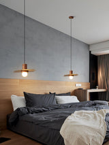 Modern Walnut and Brass Pendant Light Elara Halo Glass Dome Hanging Ceiling Fixture
