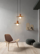 Modern Walnut and Brass Pendant Light Elara Halo Glass Dome Hanging Ceiling Fixture