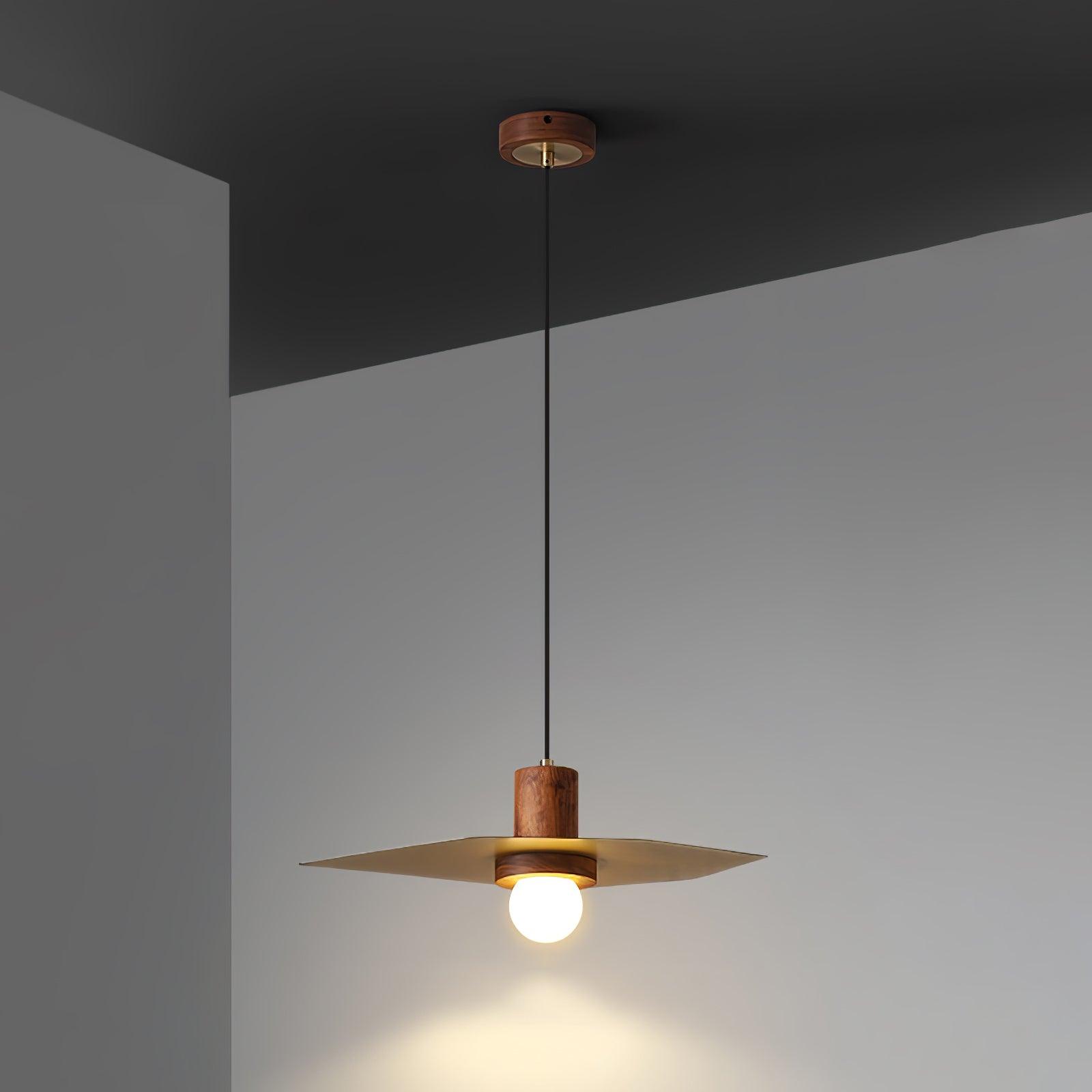 Modern Walnut and Brass Pendant Light Elara Halo Glass Dome Hanging Ceiling Fixture