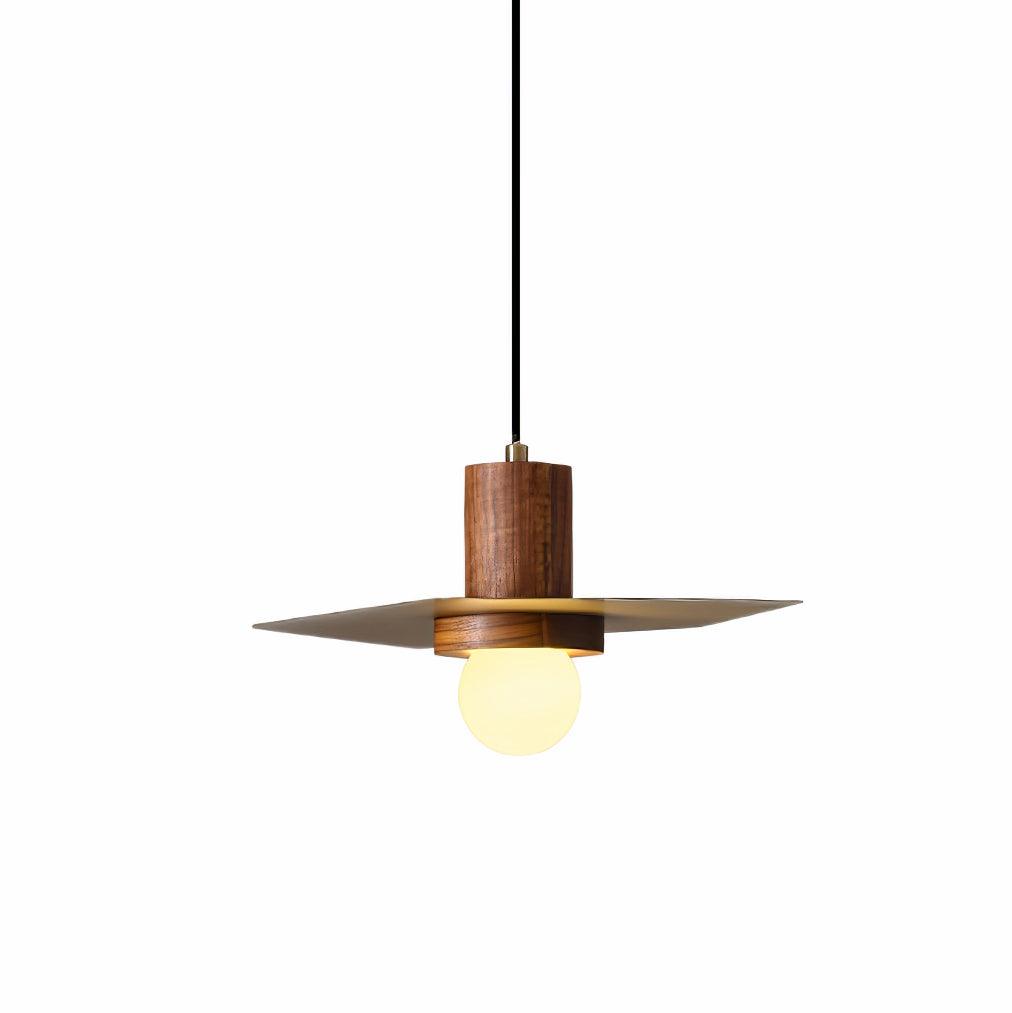 Modern Walnut and Brass Pendant Light Elara Halo Glass Dome Hanging Ceiling Fixture