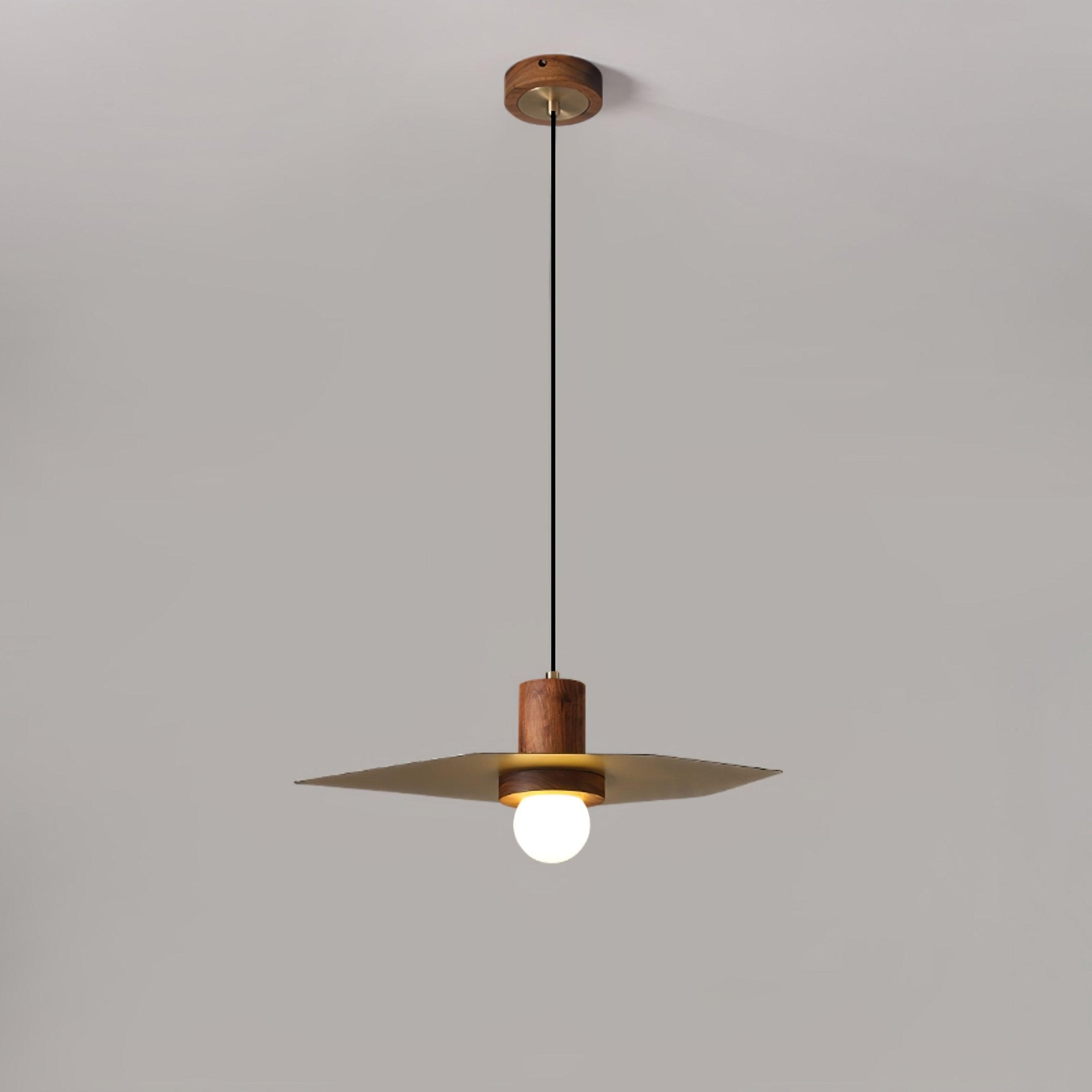 Modern Walnut and Brass Pendant Light Elara Halo Glass Dome Hanging Ceiling Fixture