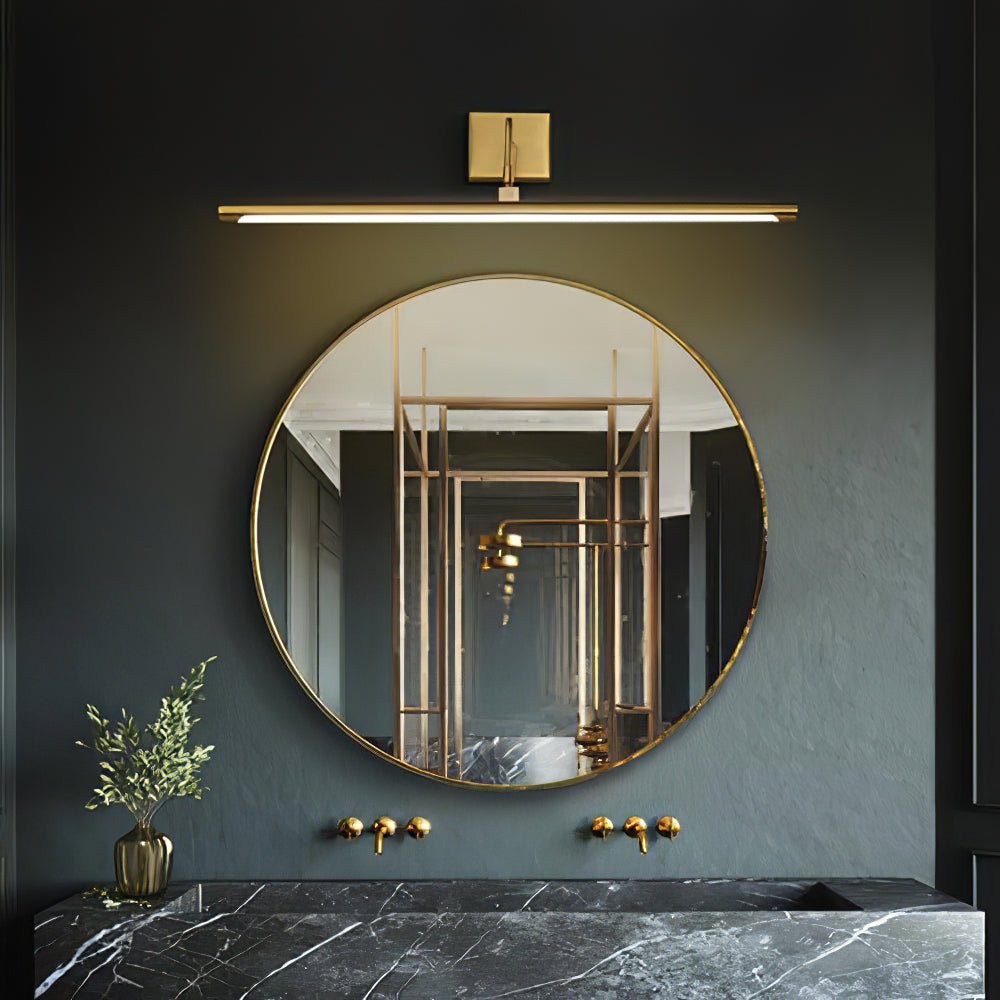 Modern Walnut Tone Linear LED Wall Sconce with Brass Accents and Integrated Lighting