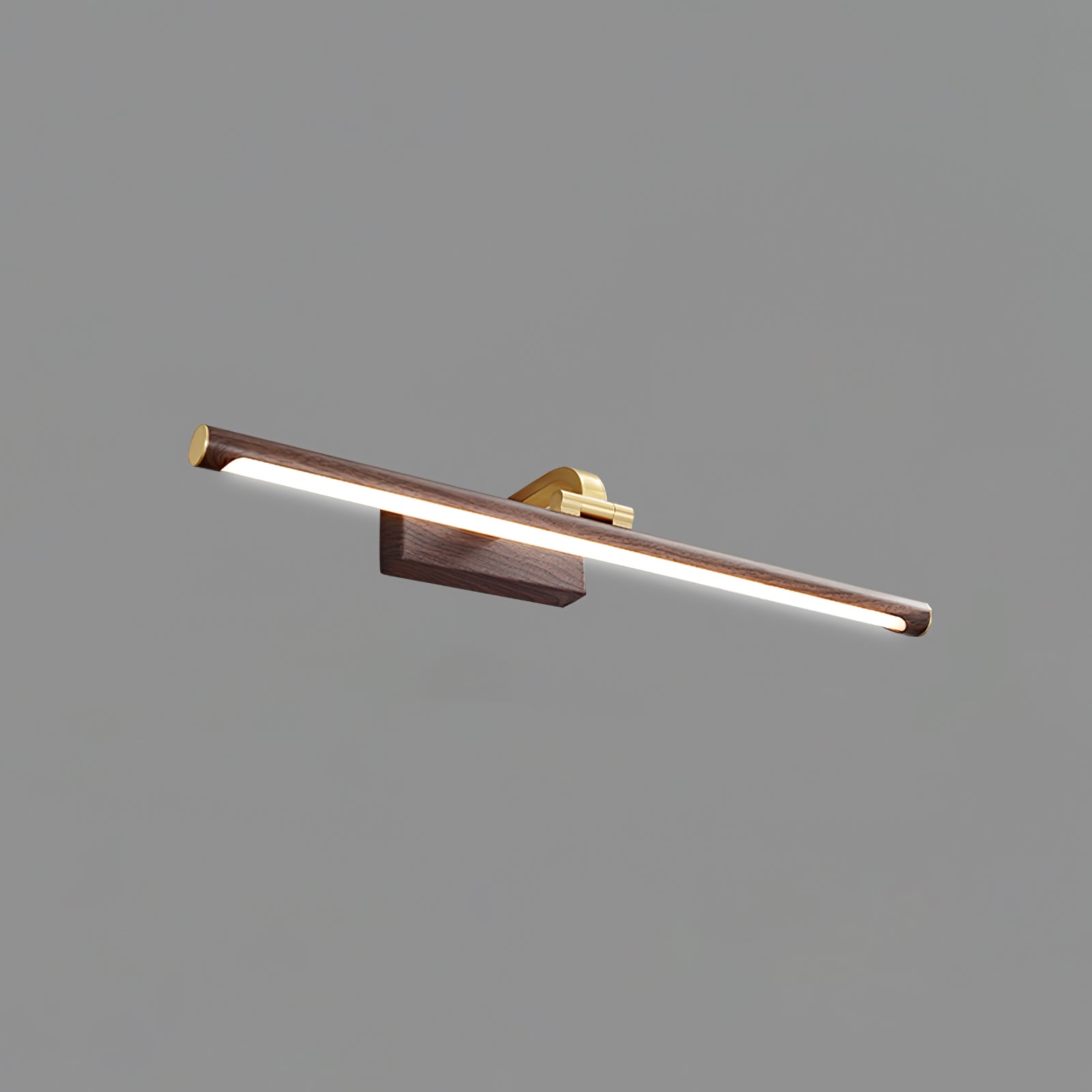 Modern Walnut Tone Linear LED Wall Sconce with Brass Accents and Integrated Lighting
