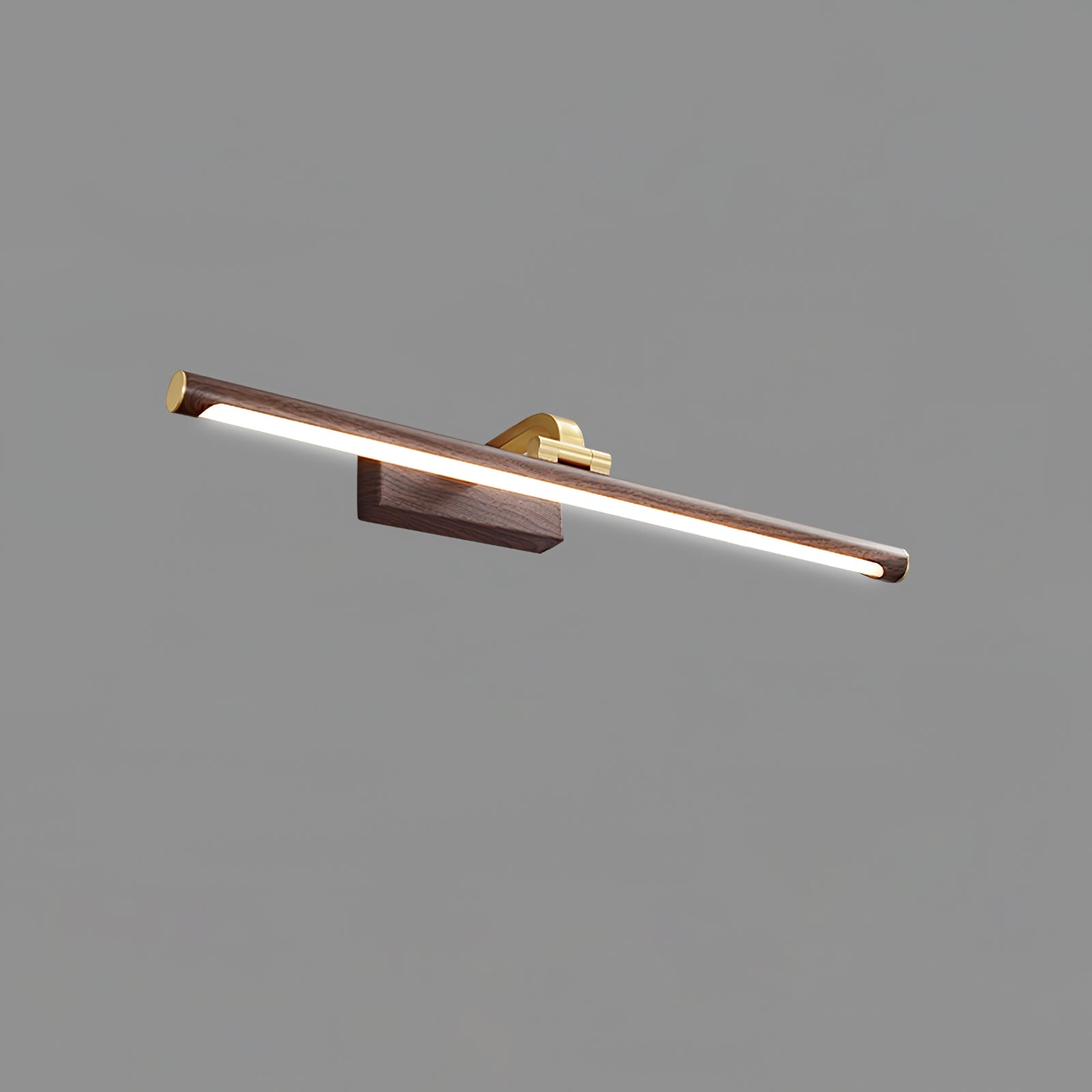 Modern Walnut Tone Linear LED Wall Sconce with Brass Accents and Integrated Lighting
