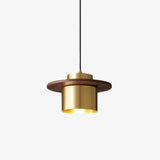 Modern Walnut Wood and Brass Pendant Light Minimalist Hanging Ceiling Fixture for Living Room
