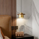Modern Walnut Wood and Brass Pendant Light Minimalist Hanging Ceiling Fixture for Living Room