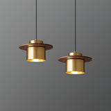 Modern Walnut Wood and Brass Pendant Light Minimalist Hanging Ceiling Fixture for Living Room