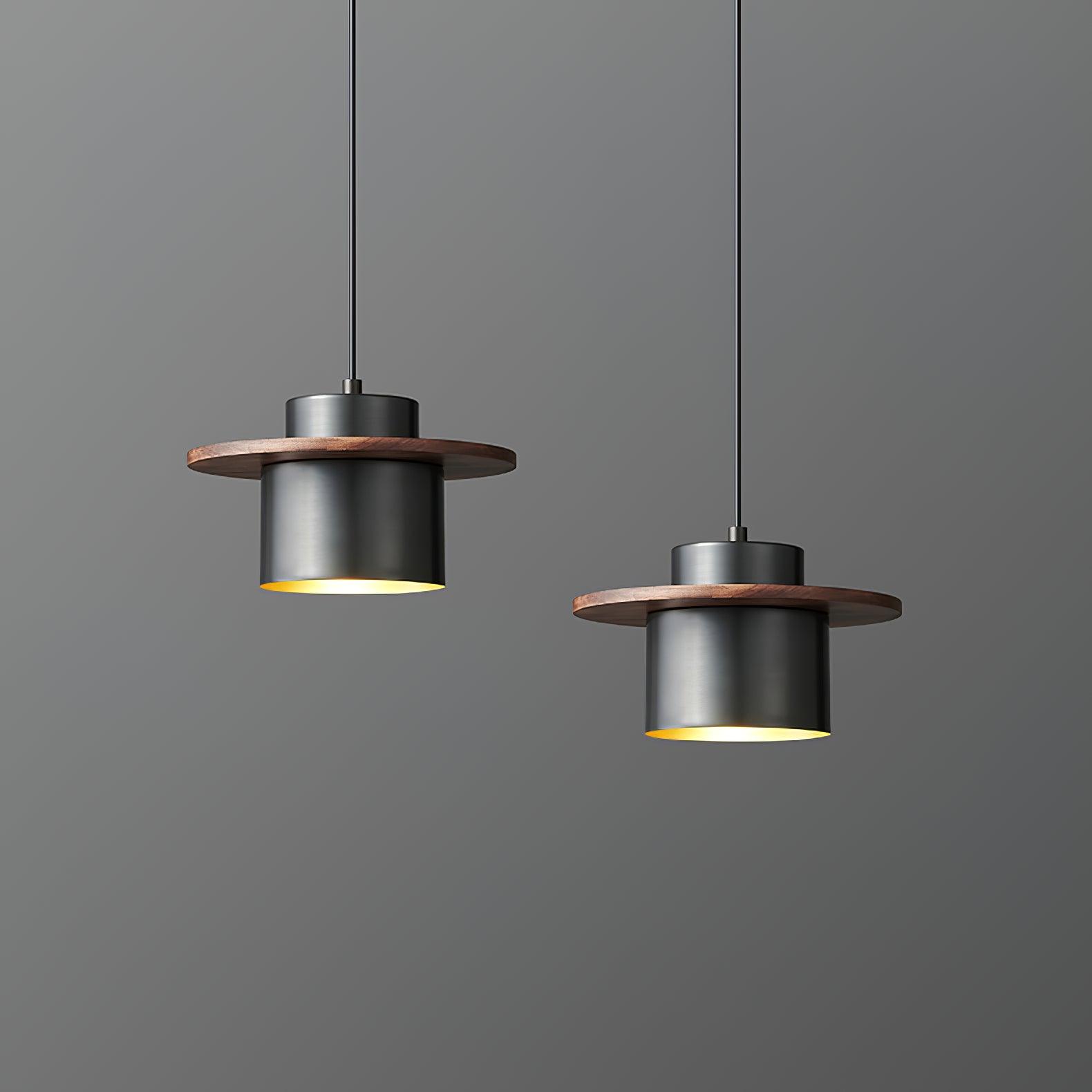 Modern Walnut Wood and Brass Pendant Light Minimalist Hanging Ceiling Fixture for Living Room