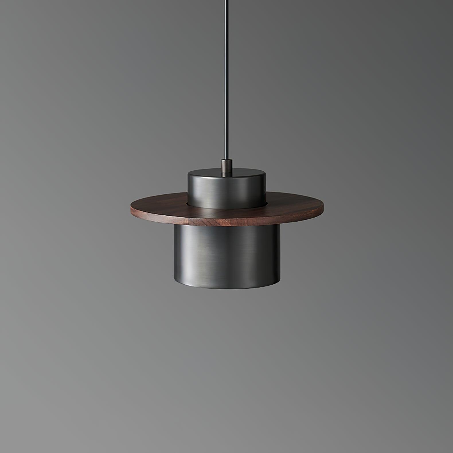 Modern Walnut Wood and Brass Pendant Light Minimalist Hanging Ceiling Fixture for Living Room