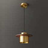 Modern Walnut Wood and Brass Pendant Light Minimalist Hanging Ceiling Fixture for Living Room