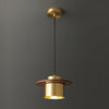 Modern Walnut Wood and Brass Pendant Light Minimalist Hanging Ceiling Fixture for Living Room