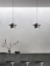 Modern Walnut Wood and Brass Pendant Light Minimalist Hanging Ceiling Fixture for Living Room