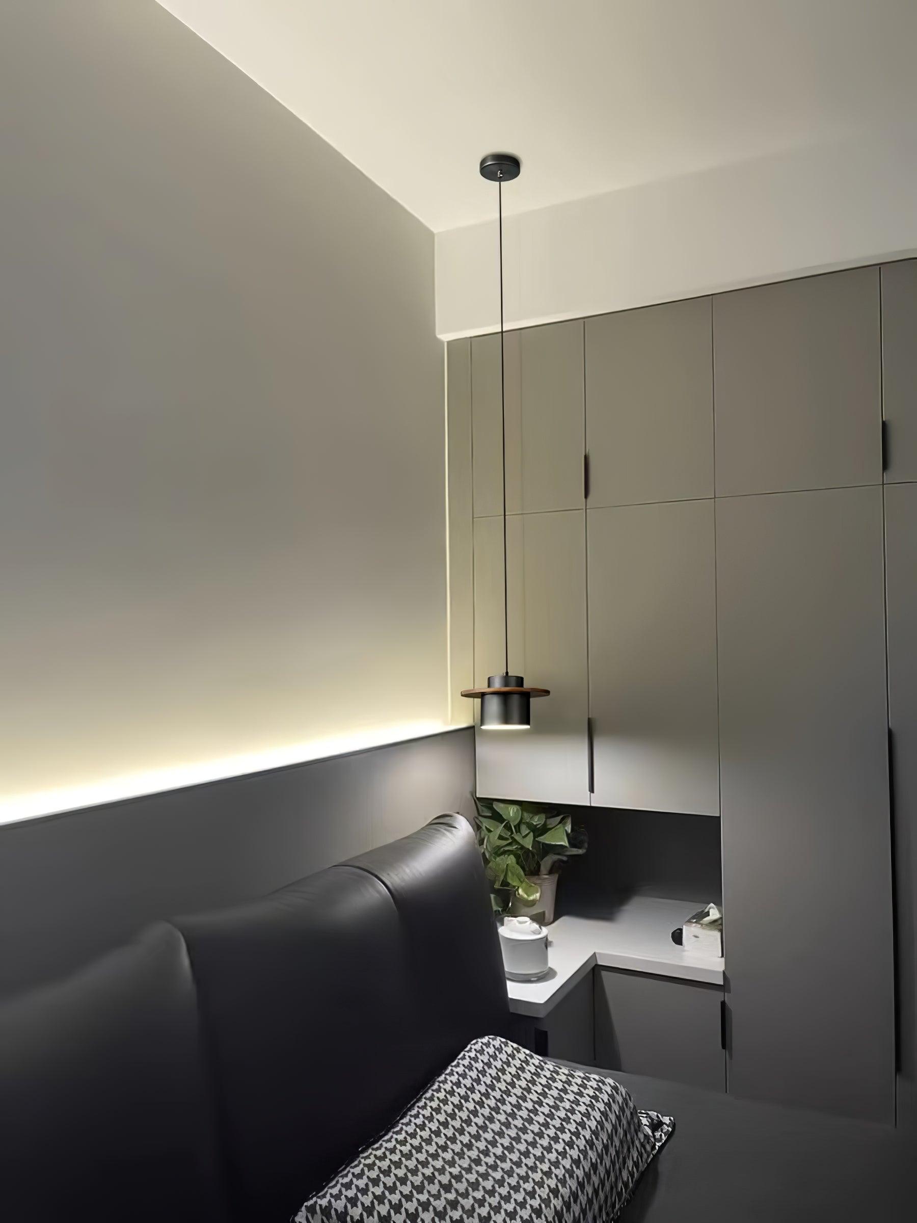 Modern Walnut Wood and Brass Pendant Light Minimalist Hanging Ceiling Fixture for Living Room