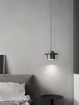 Modern Walnut Wood and Brass Pendant Light Minimalist Hanging Ceiling Fixture for Living Room