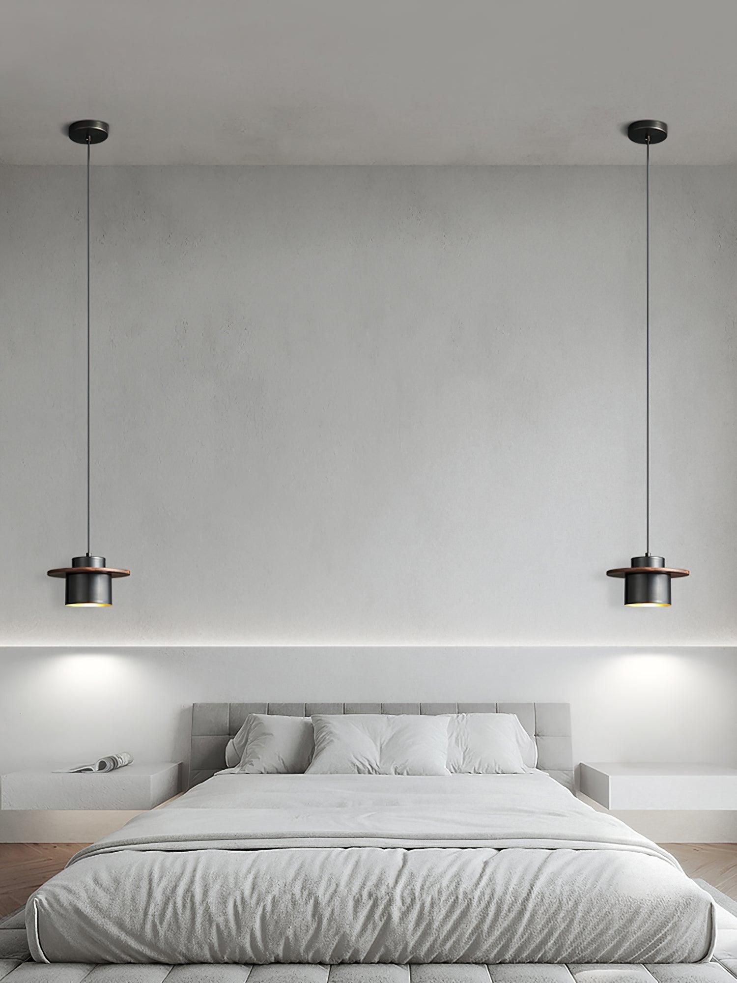 Modern Walnut Wood and Brass Pendant Light Minimalist Hanging Ceiling Fixture for Living Room