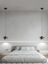 Modern Walnut Wood and Brass Pendant Light Minimalist Hanging Ceiling Fixture for Living Room