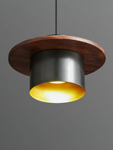 Modern Walnut Wood and Brass Pendant Light Minimalist Hanging Ceiling Fixture for Living Room