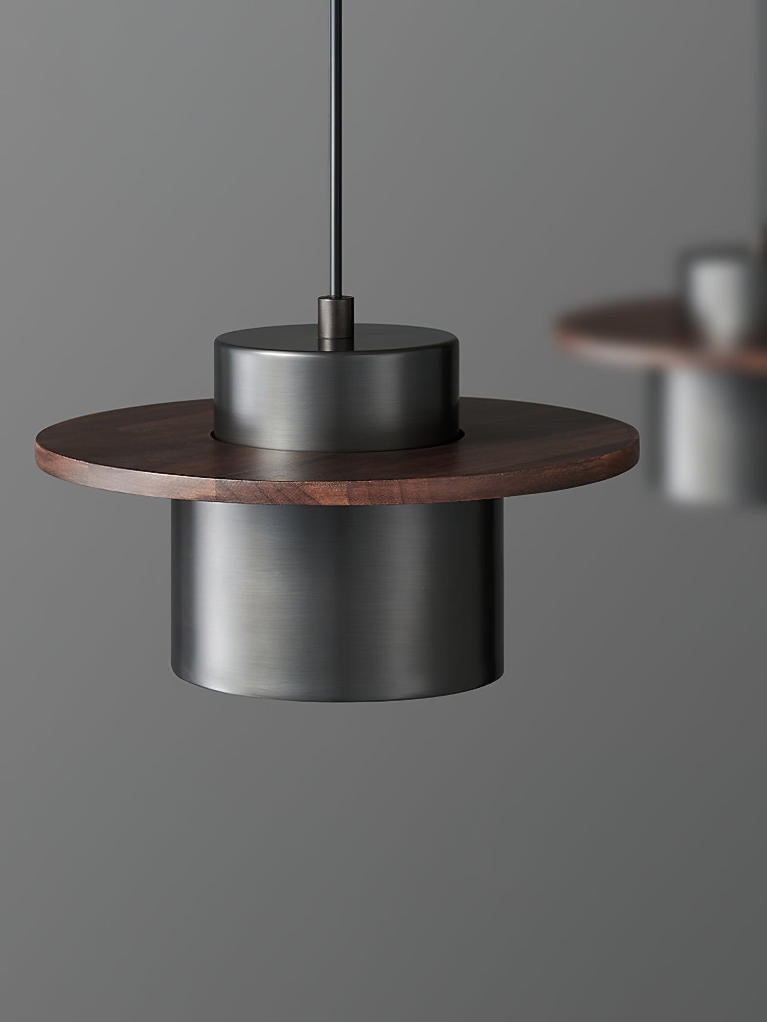 Modern Walnut Wood and Brass Pendant Light Minimalist Hanging Ceiling Fixture for Living Room