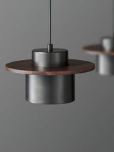 Modern Walnut Wood and Brass Pendant Light Minimalist Hanging Ceiling Fixture for Living Room
