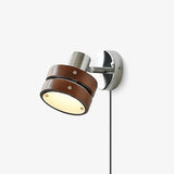 Modern Walnut Wood and Chrome Plug In Wall Sconce with Adjustable Tilt Head