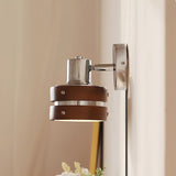 Modern Walnut Wood and Chrome Plug In Wall Sconce with Adjustable Tilt Head