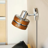 Modern Walnut Wood and Chrome Plug In Wall Sconce with Adjustable Tilt Head