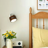 Modern Walnut Wood and Chrome Plug In Wall Sconce with Adjustable Tilt Head