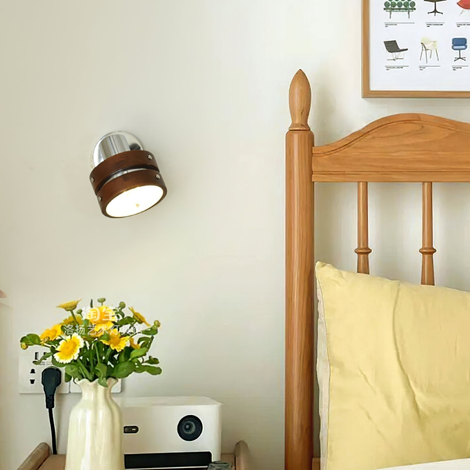Modern Walnut Wood and Chrome Plug In Wall Sconce with Adjustable Tilt Head