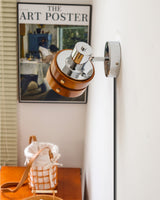 Modern Walnut Wood and Chrome Plug In Wall Sconce with Adjustable Tilt Head